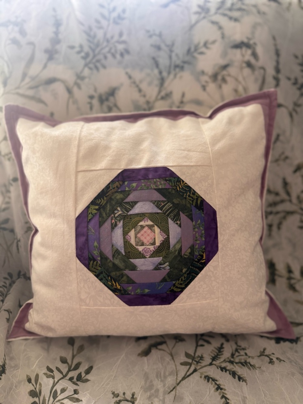 Handmade Purple & Green Patchwork Decorative Pillow